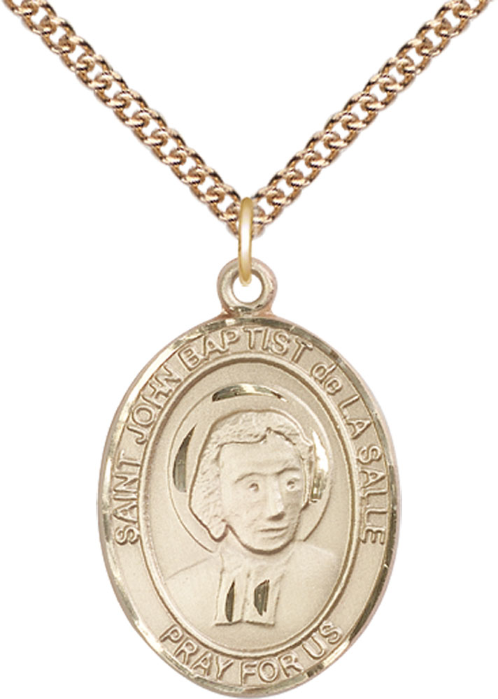 14kt Gold Filled Saint John Baptist de la Salle Pendant on a 24 inch Gold Filled Heavy Curb chain