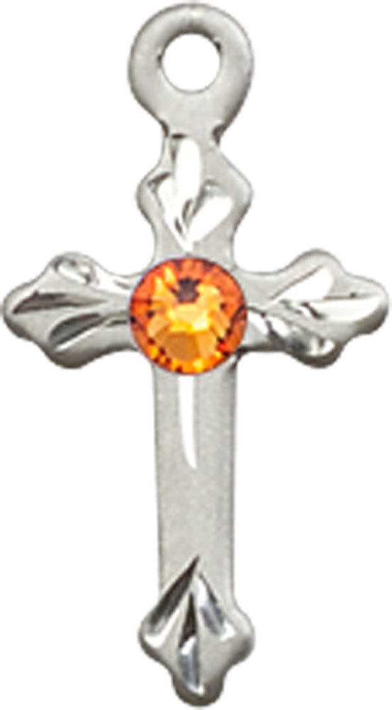 Sterling Silver Cross Medal with a 3mm Topaz Swarovski stone