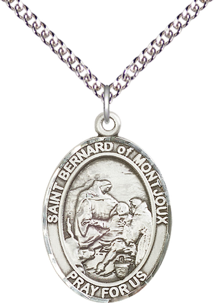 Sterling Silver Saint Bernard of Montjoux Pendant on a 24 inch Sterling Silver Heavy Curb chain