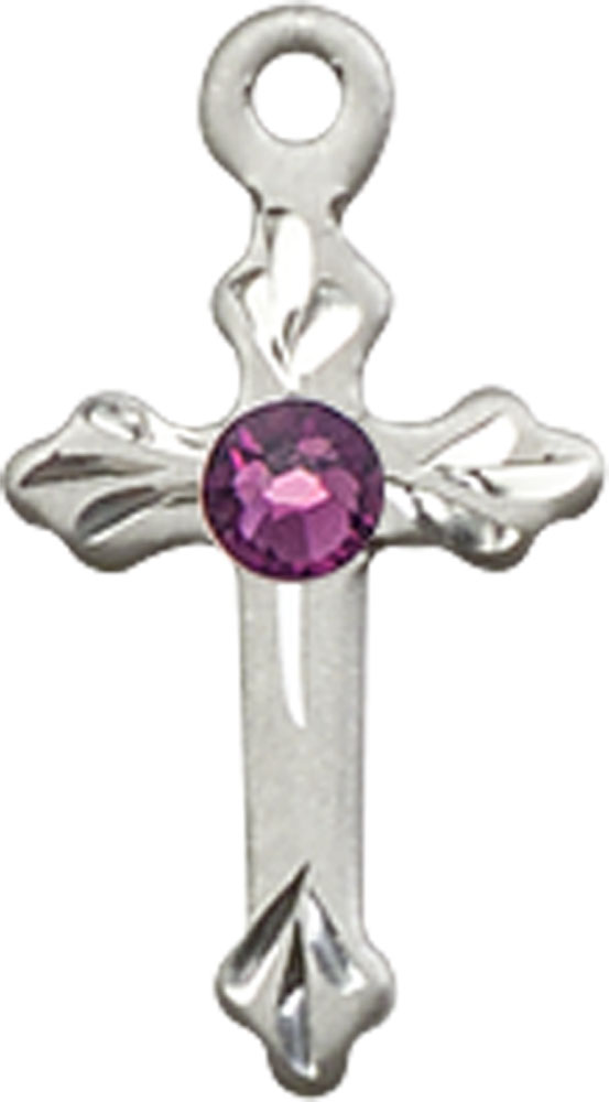 Sterling Silver Cross Medal with a 3mm Amethyst Swarovski stone