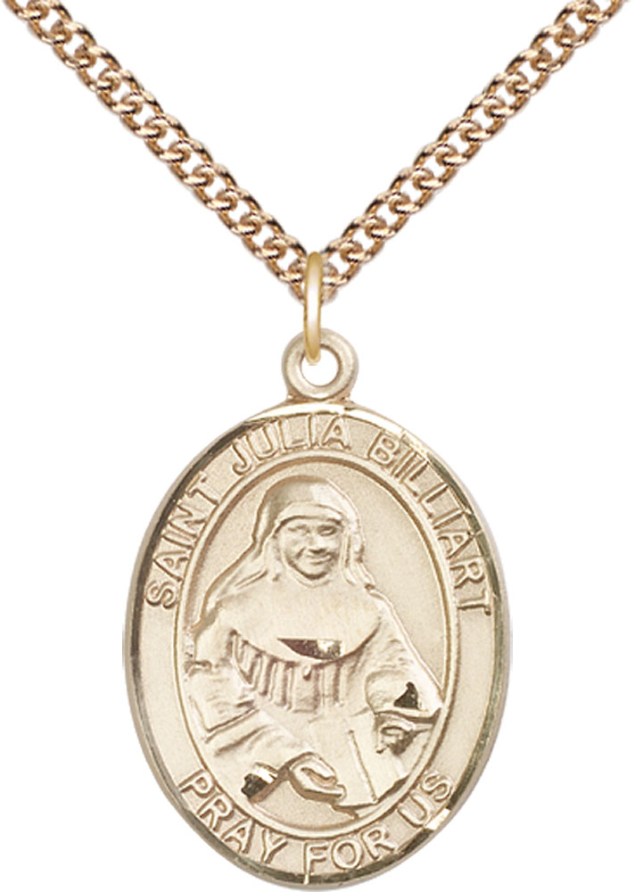 14kt Gold Filled Saint Julia Billiart Pendant on a 24 inch Gold Filled Heavy Curb chain
