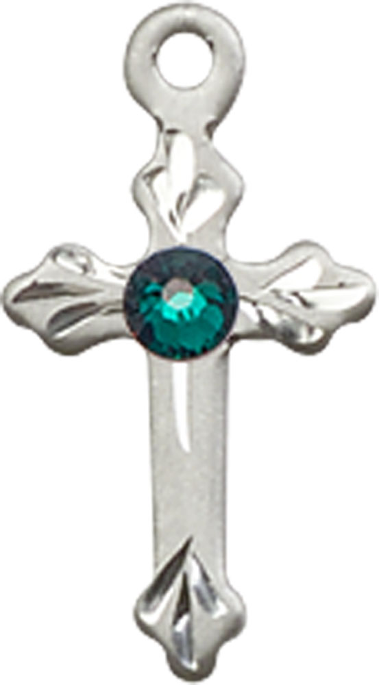Sterling Silver Cross Medal with a 3mm Emerald Swarovski stone