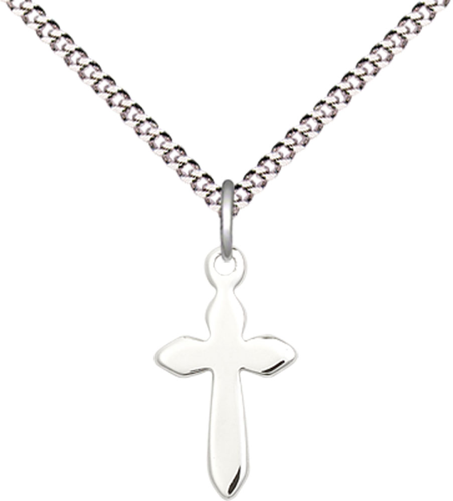 Sterling Silver Cross Pendant on a 18 inch Light Rhodium Light Curb chain