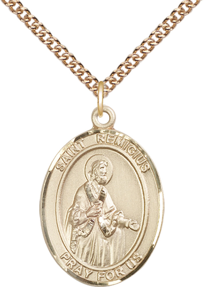 14kt Gold Filled Saint Remigius of Reims Pendant on a 24 inch Gold Filled Heavy Curb chain