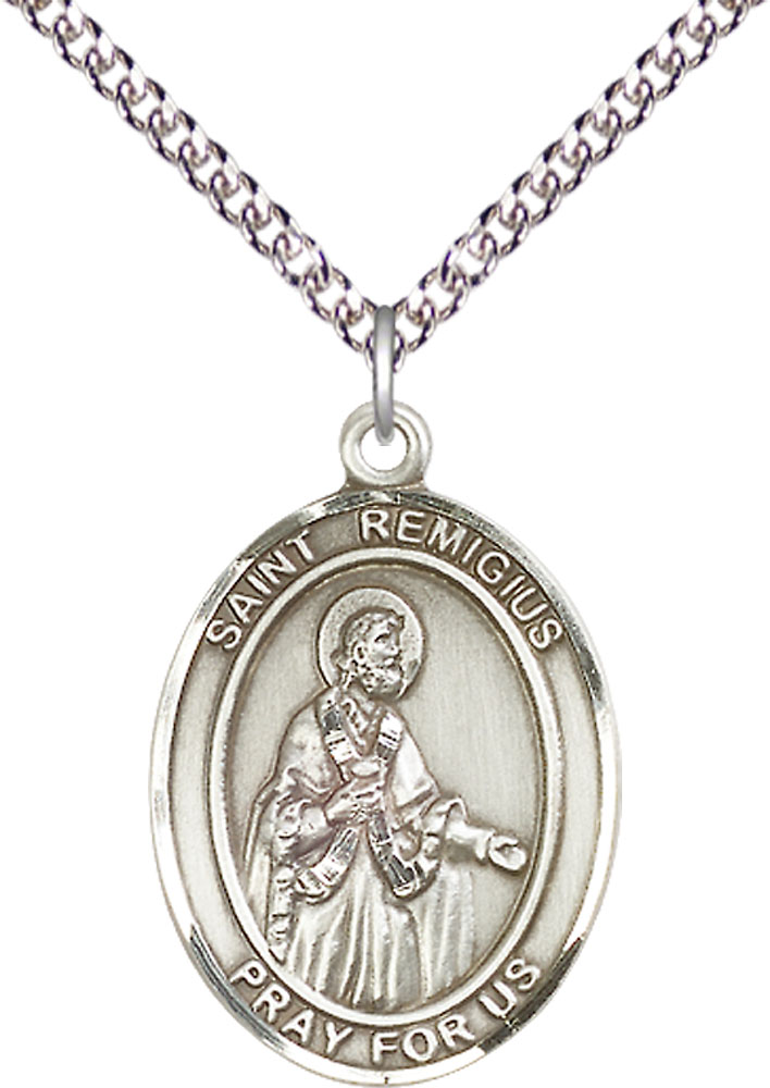 Sterling Silver Saint Remigius of Reims Pendant on a 24 inch Sterling Silver Heavy Curb chain
