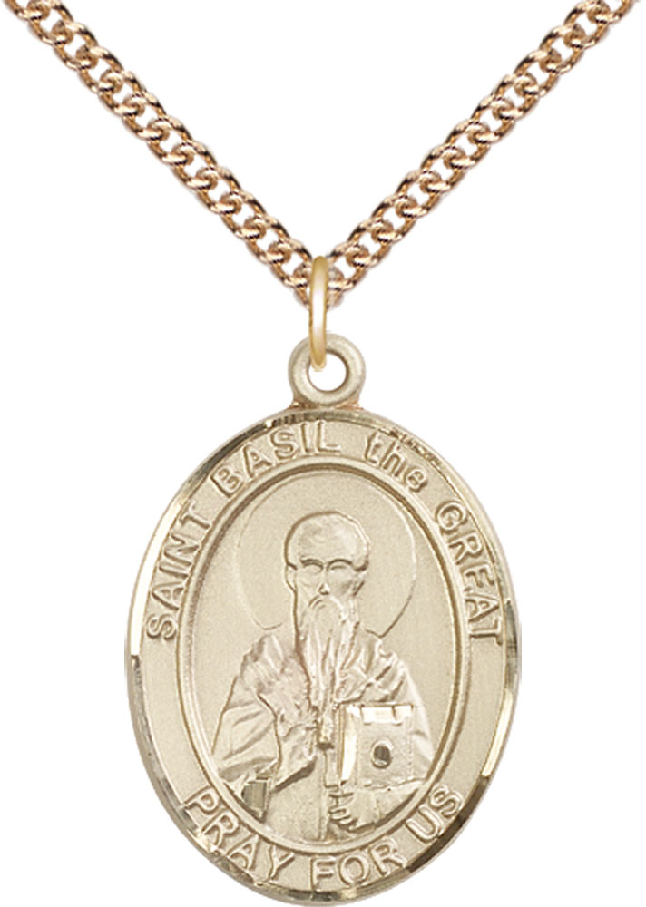 14kt Gold Filled Saint Basil the Great Pendant on a 24 inch Gold Filled Heavy Curb chain