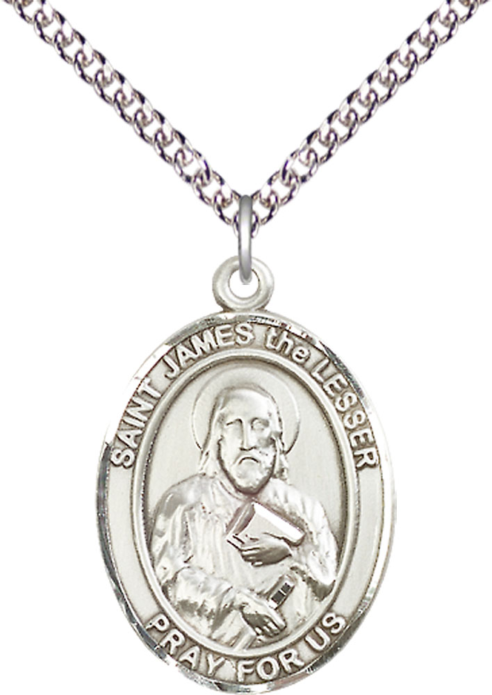 Sterling Silver Saint James the Lesser Pendant on a 24 inch Sterling Silver Heavy Curb chain