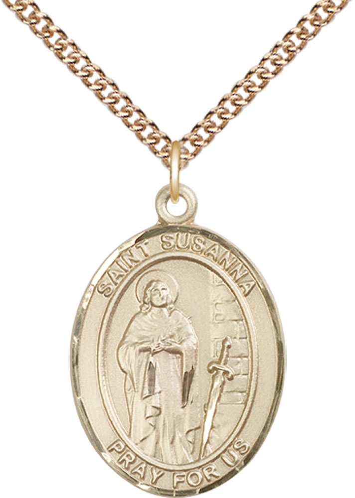 14kt Gold Filled Saint Susanna Pendant on a 24 inch Gold Filled Heavy Curb chain