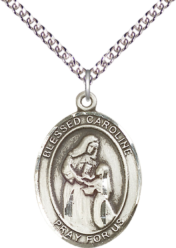 Sterling Silver Blessed Caroline Gerhardinger Pendant on a 24 inch Sterling Silver Heavy Curb chain