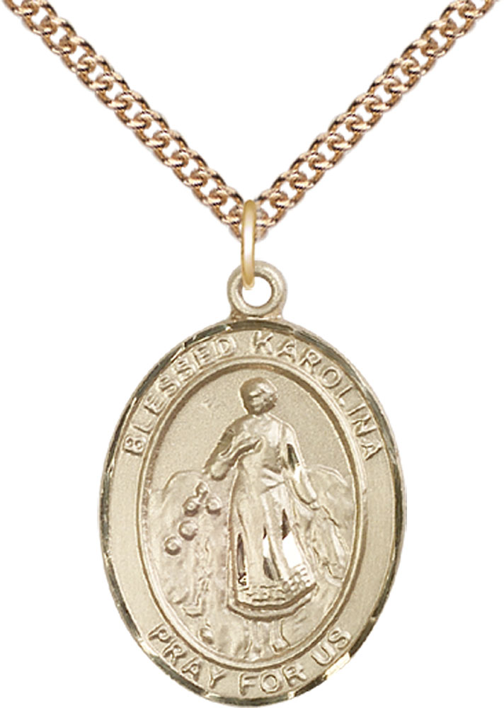 14kt Gold Filled Blessed Karolina Kozkowna Pendant on a 24 inch Gold Filled Heavy Curb chain