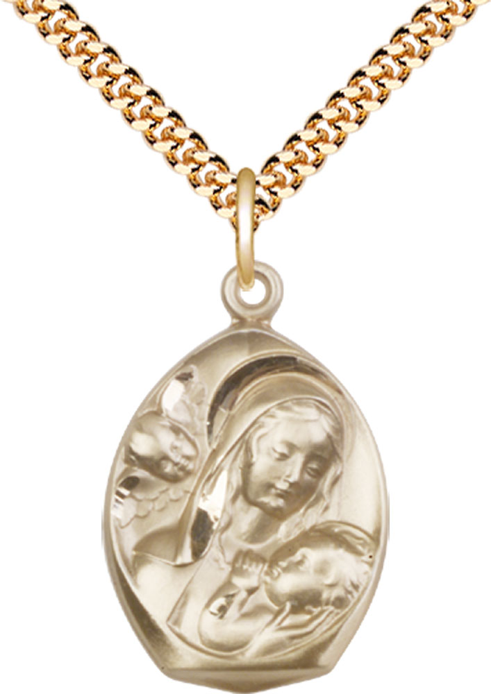 14kt Gold Filled Madonna &amp; Child Pendant on a 24 inch Gold Plate Heavy Curb chain