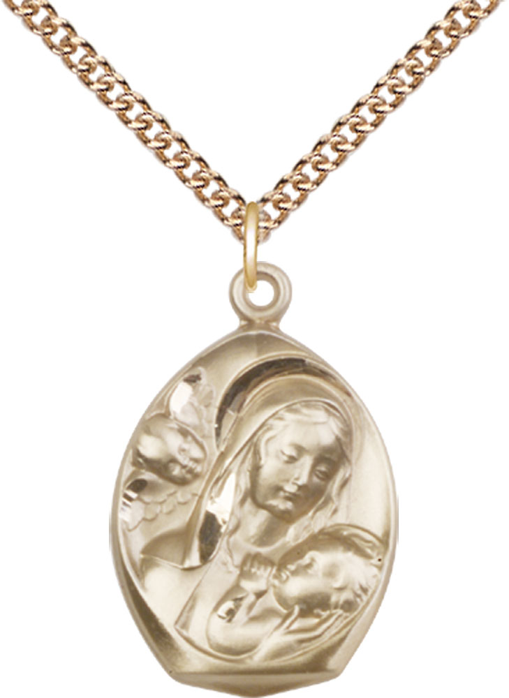 14kt Gold Filled Madonna &amp; Child Pendant on a 24 inch Gold Filled Heavy Curb chain