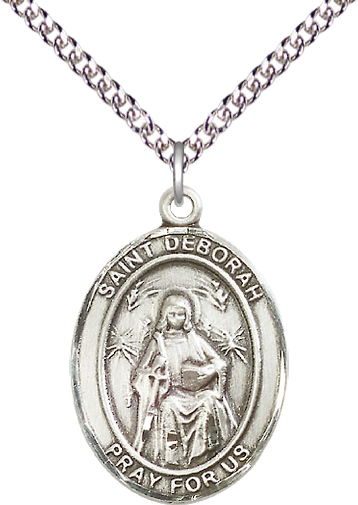 Sterling Silver Saint Deborah Pendant on a 24 inch Sterling Silver Heavy Curb chain