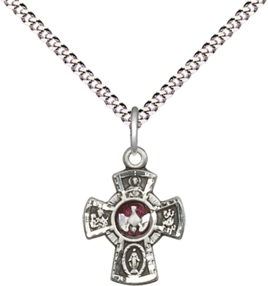 Sterling Silver 5-Way Pendant on a 18 inch Light Rhodium Light Curb chain