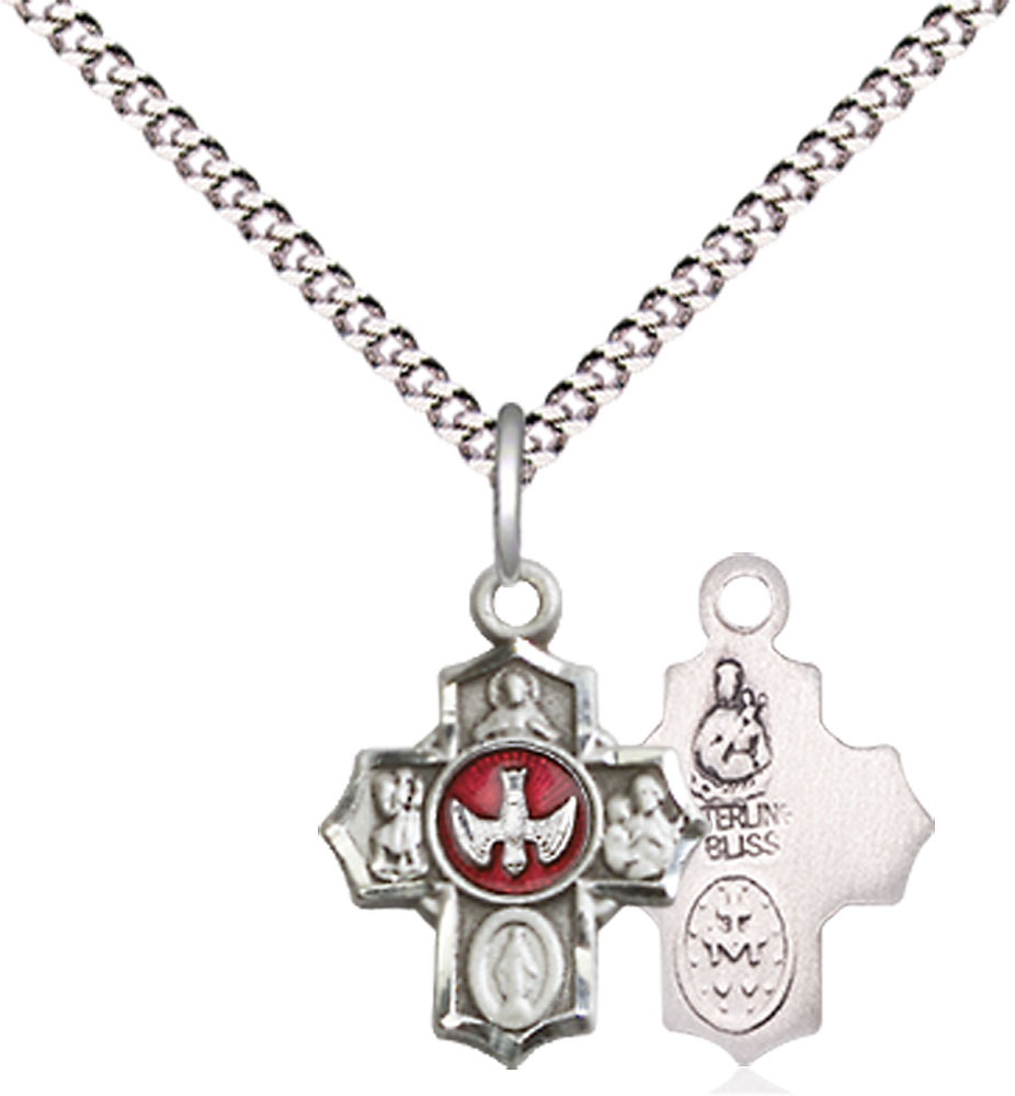 Sterling Silver 5-Way Pendant on a 18 inch Light Rhodium Light Curb chain