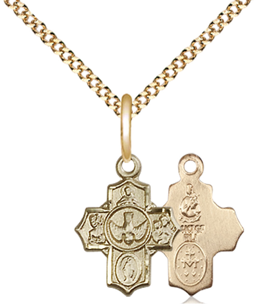 14kt Gold Filled 5-Way Pendant on a 18 inch Gold Plate Light Curb chain
