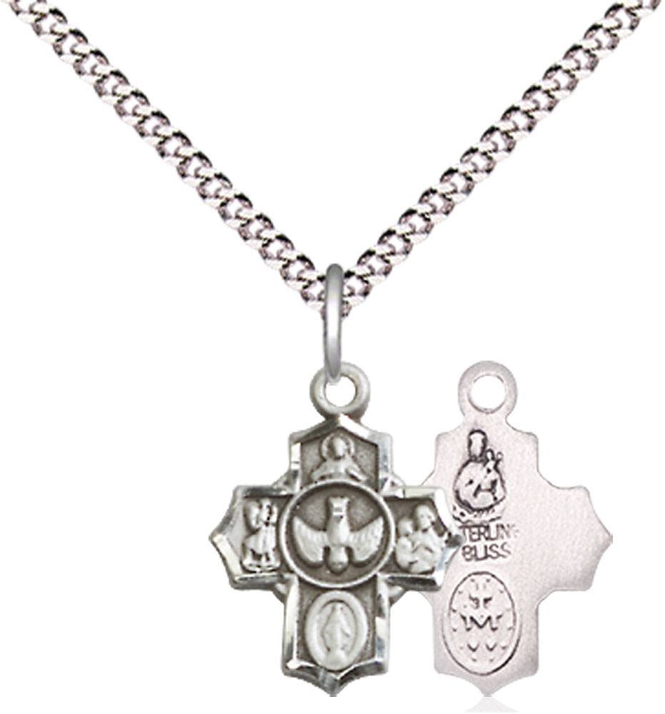 Sterling Silver 5-Way Pendant on a 18 inch Light Rhodium Light Curb chain