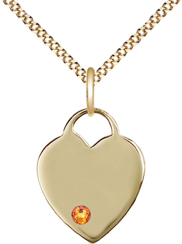14kt Gold Filled Heart Pendant with a 3mm Topaz Swarovski stone on a 18 inch Gold Plate Light Curb chain
