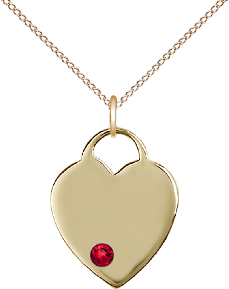 14kt Gold Filled Heart Pendant with a 3mm Ruby Swarovski stone on a 18 inch Gold Filled Light Curb chain