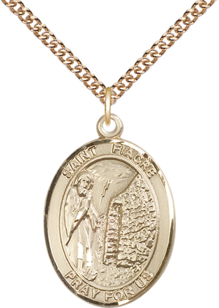 14kt Gold Filled Saint Fiacre Pendant on a 24 inch Gold Filled Heavy Curb chain