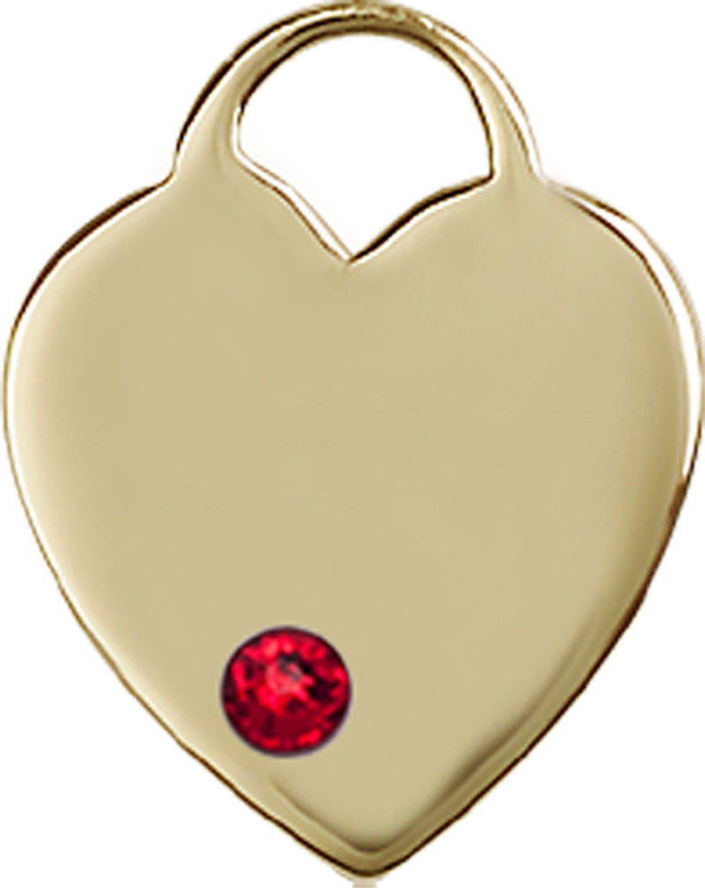 14kt Gold Heart Medal with a 3mm Ruby Swarovski stone
