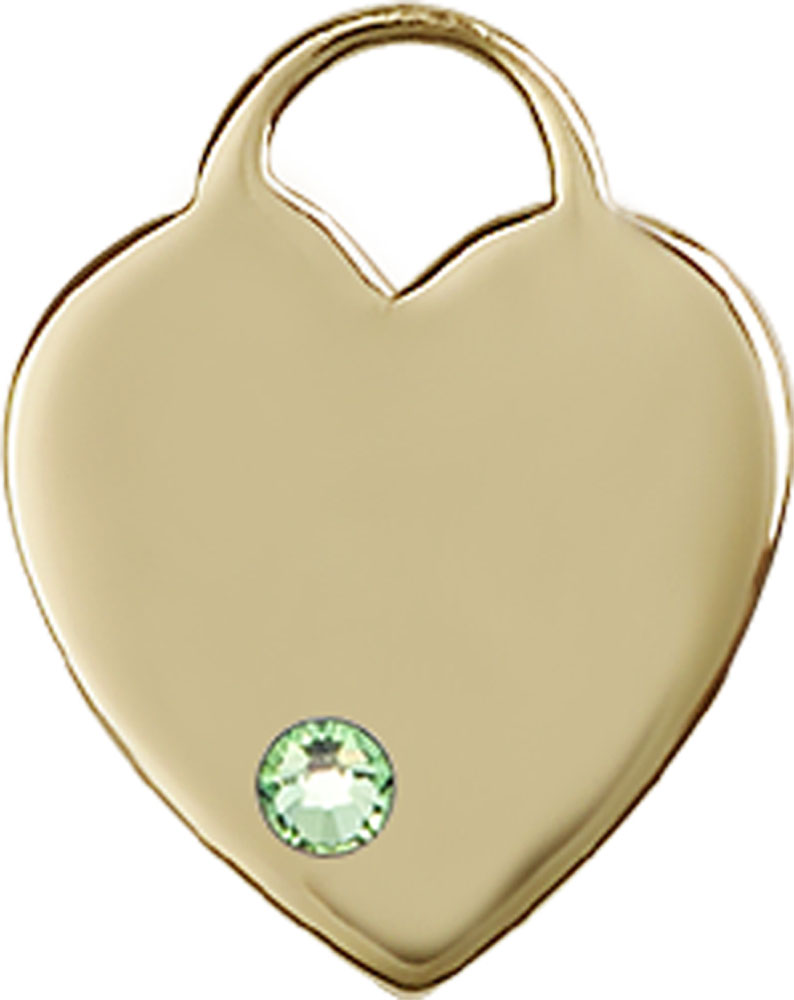 14kt Gold Heart Medal with a 3mm Peridot Swarovski stone