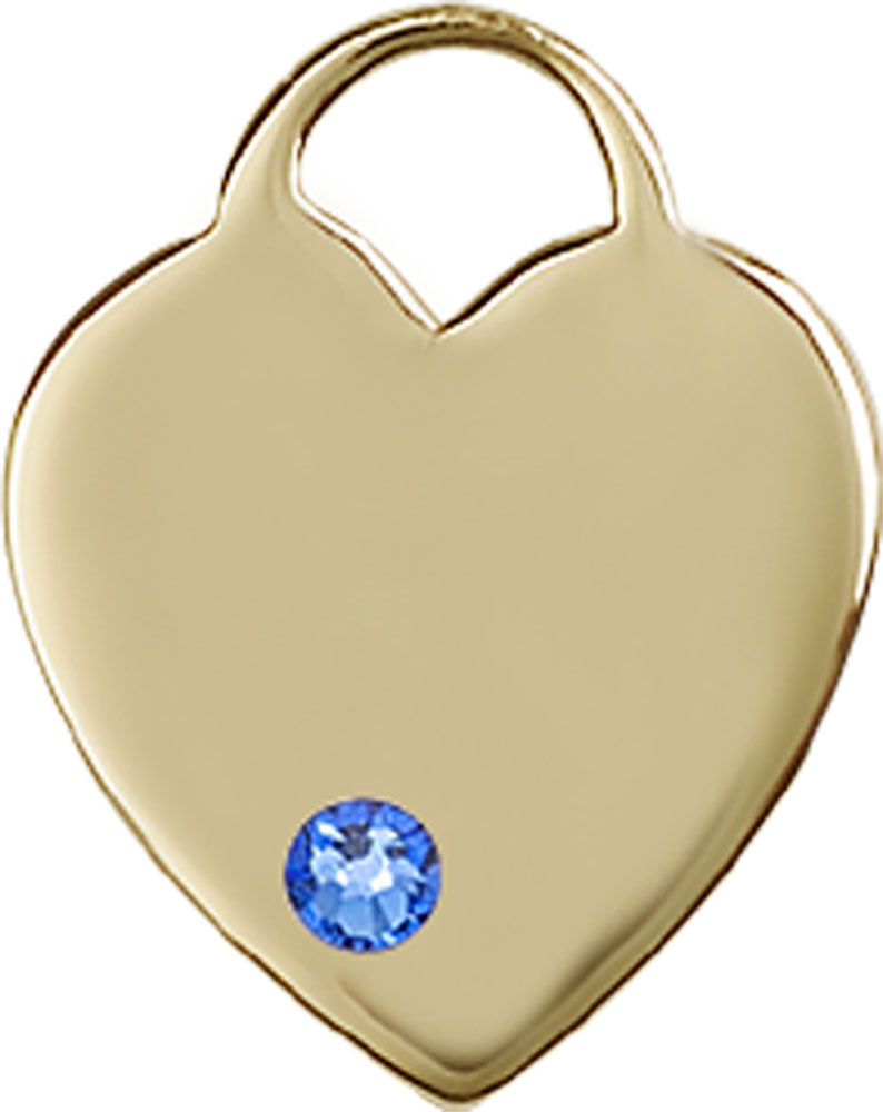 14kt Gold Heart Medal with a 3mm Sapphire Swarovski stone