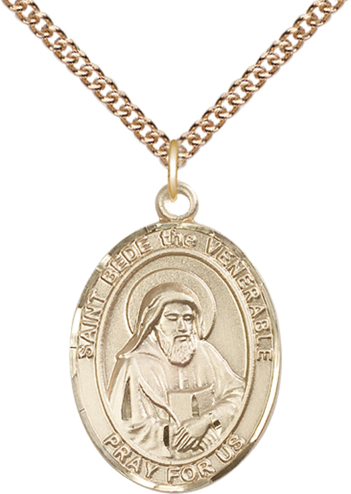 14kt Gold Filled Saint Bede the Venerable Pendant on a 24 inch Gold Filled Heavy Curb chain