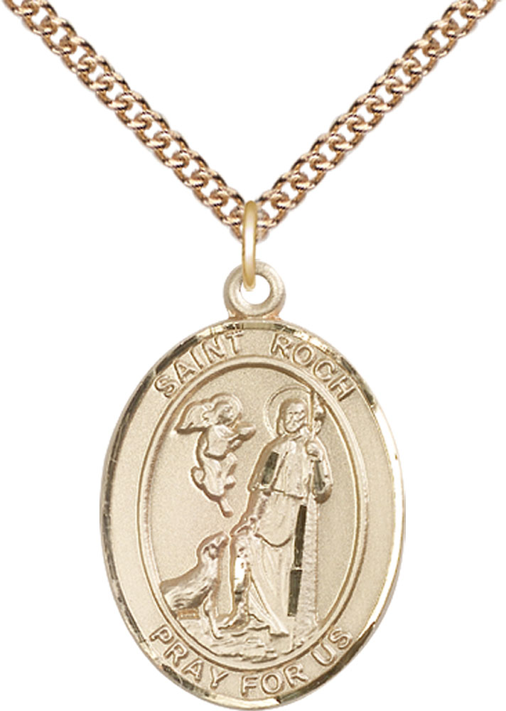 14kt Gold Filled Saint Roch Pendant on a 24 inch Gold Filled Heavy Curb chain