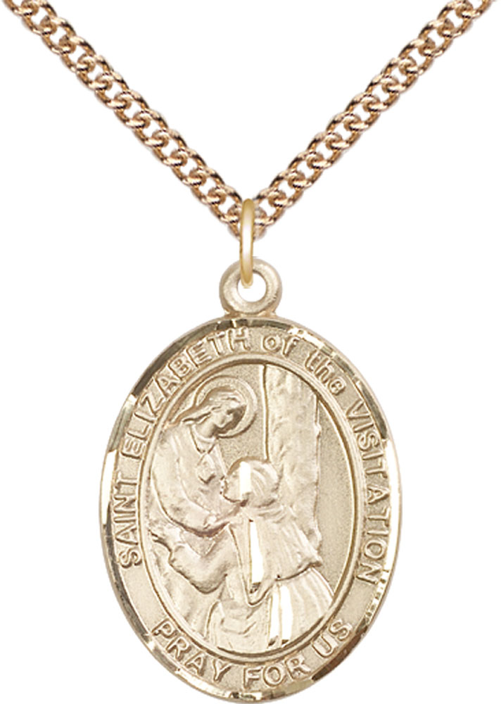 14kt Gold Filled Saint Elizabeth of the Visitation Pendant on a 24 inch Gold Filled Heavy Curb chain