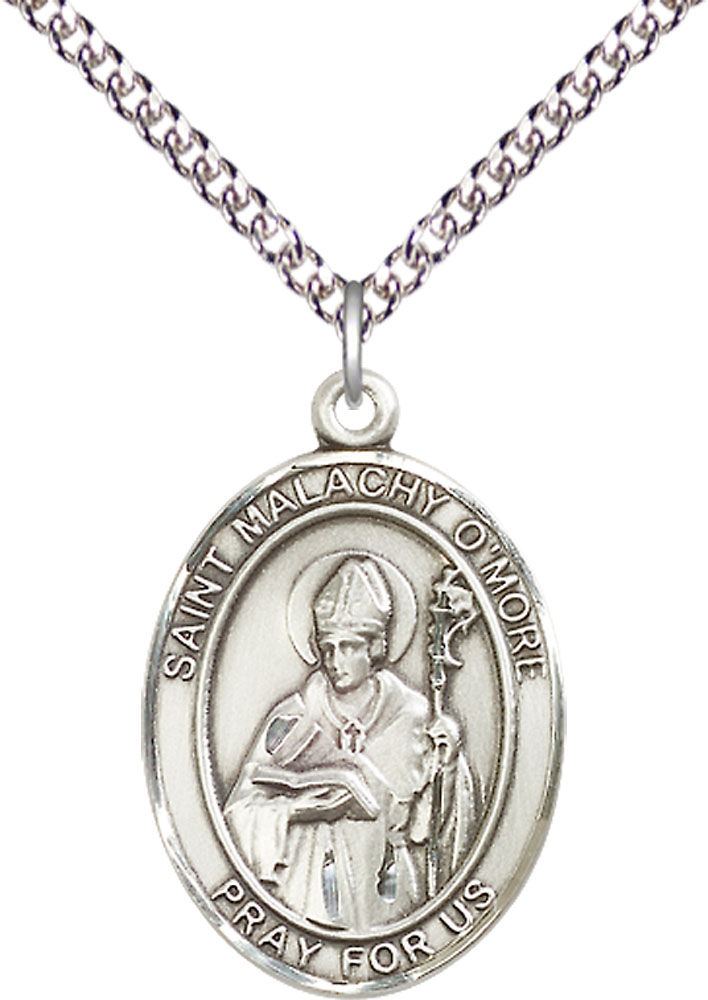 Sterling Silver Saint Malachy O'More Pendant on a 24 inch Sterling Silver Heavy Curb chain