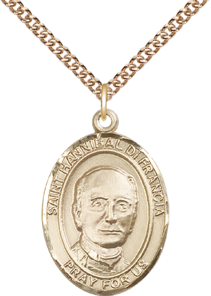 14kt Gold Filled Saint Hannibal Pendant on a 24 inch Gold Filled Heavy Curb chain