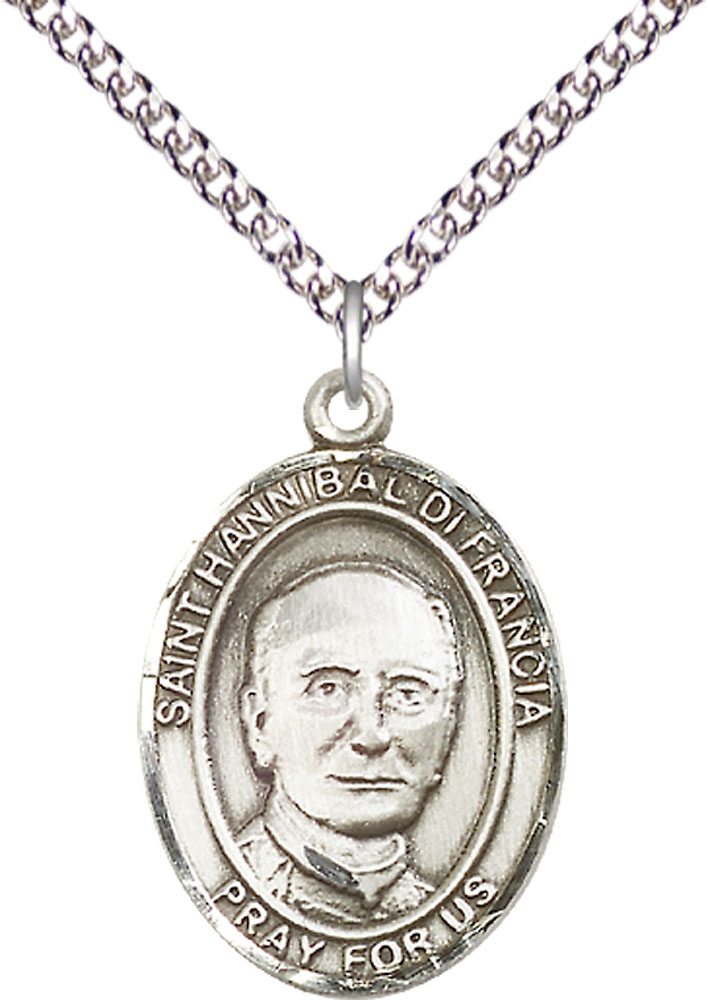 Sterling Silver Saint Hannibal Pendant on a 24 inch Sterling Silver Heavy Curb chain