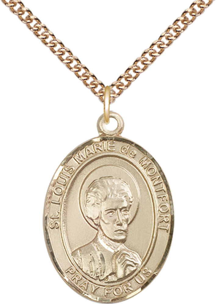 14kt Gold Filled Saint Louis Marie de Montfort Pendant on a 24 inch Gold Filled Heavy Curb chain