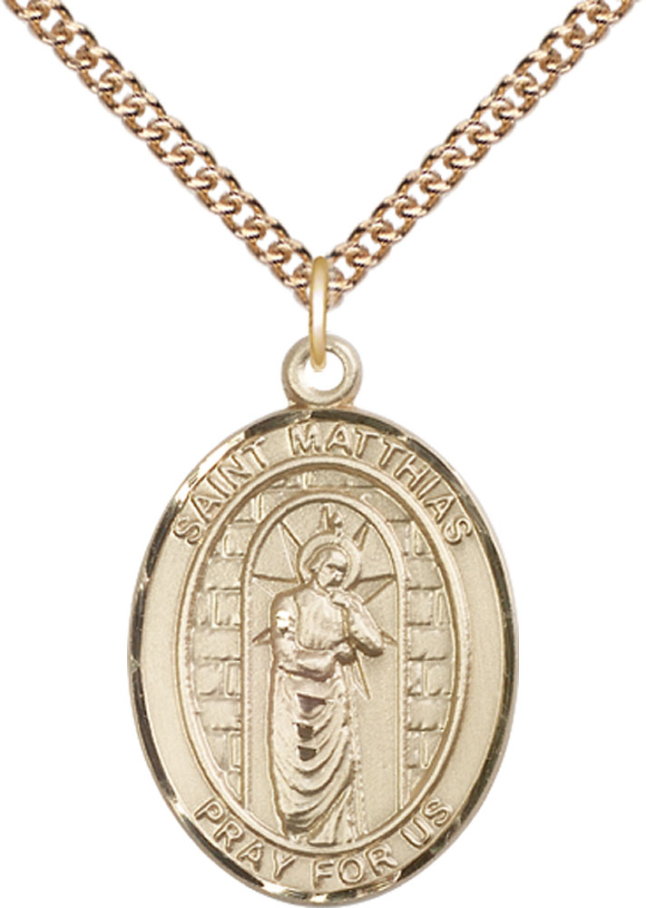 14kt Gold Filled Saint Matthias the Apostle Pendant on a 24 inch Gold Filled Heavy Curb chain