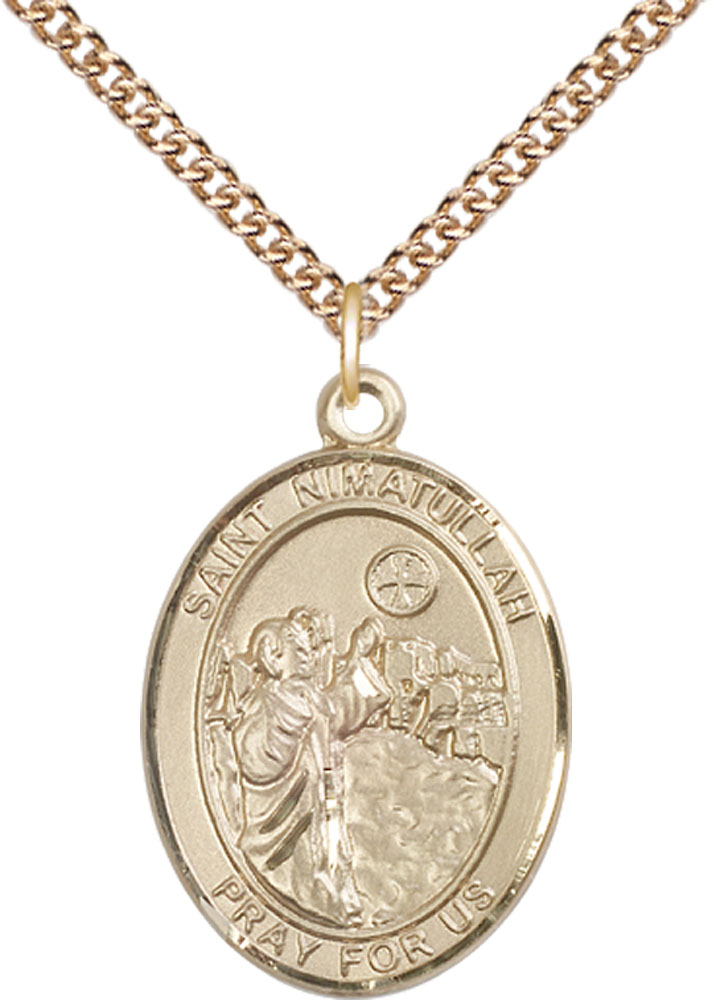 14kt Gold Filled Saint Nimatullah Pendant on a 24 inch Gold Filled Heavy Curb chain