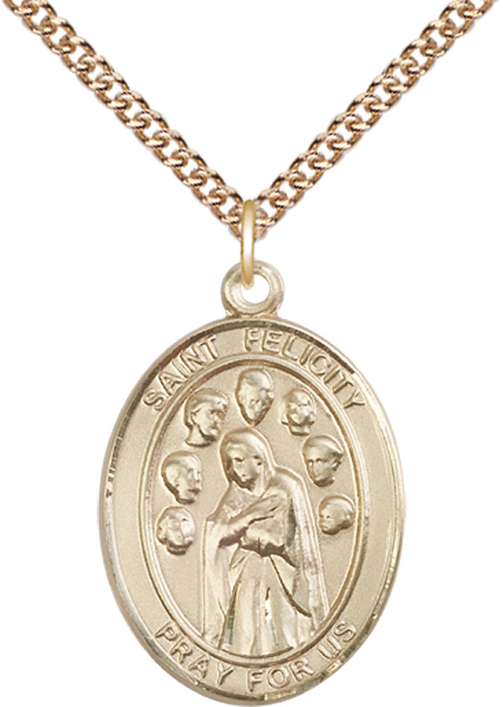 14kt Gold Filled Saint Felicity Pendant on a 24 inch Gold Filled Heavy Curb chain