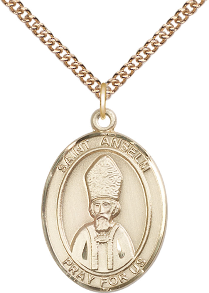 14kt Gold Filled Saint Anselm of Canterbury Pendant on a 24 inch Gold Filled Heavy Curb chain