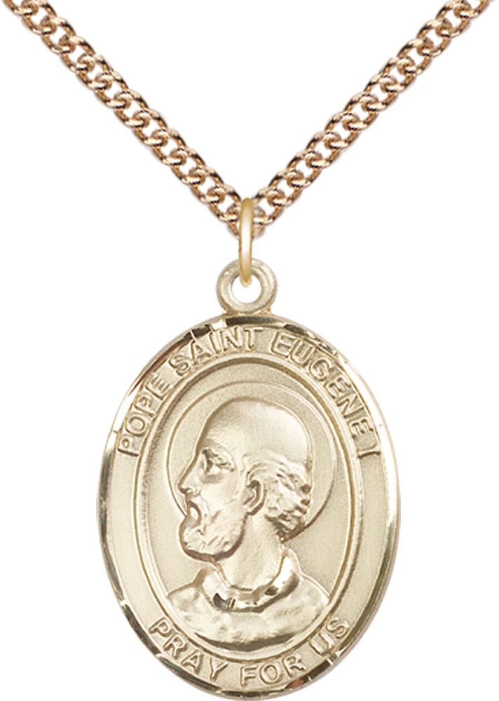 14kt Gold Filled Pope St Eugene I Pendant on a 24 inch Gold Filled Heavy Curb chain