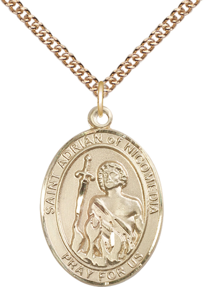 14kt Gold Filled Saint Adrian of Nicomedia Pendant on a 24 inch Gold Filled Heavy Curb chain