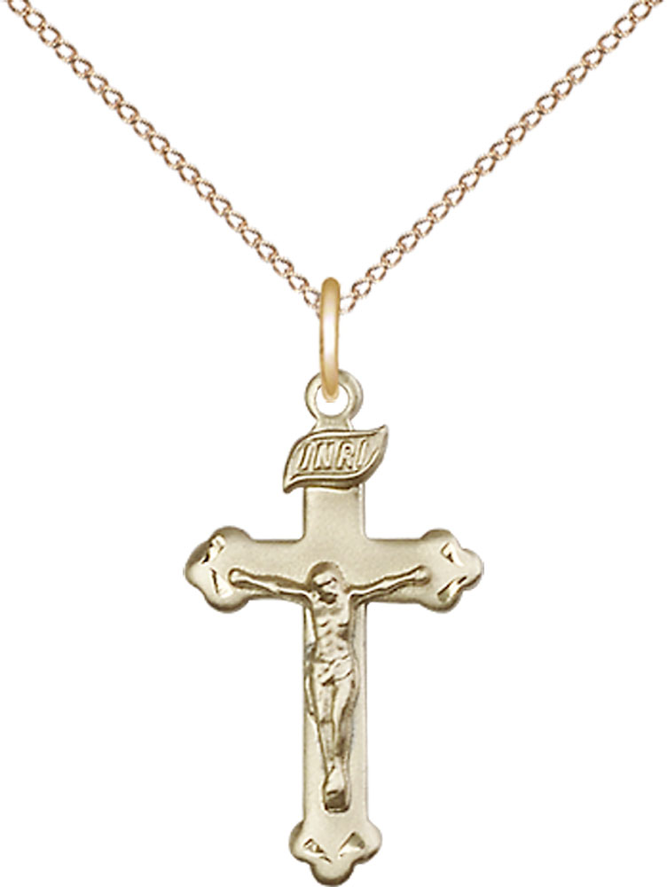 14kt Gold Filled Crucifix Pendant on a 18 inch Gold Filled Light Curb chain