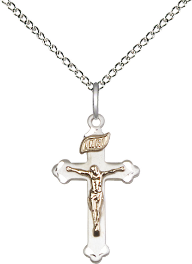Two-Tone GF/SS Crucifix Pendant on a 18 inch Sterling Silver Light Curb chain