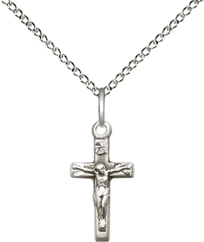 Sterling Silver Crucifix Pendant on a 18 inch Sterling Silver Light Curb chain