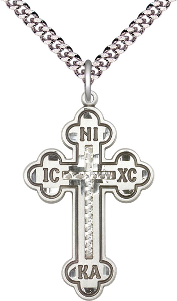 Sterling Silver Cross Pendant on a 24 inch Light Rhodium Heavy Curb chain