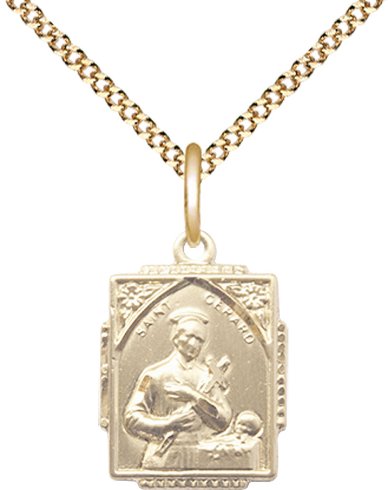14kt Gold Filled Saint Gerard Pendant on a 18 inch Gold Plate Light Curb chain