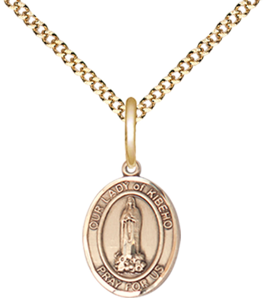 14kt Gold Filled Our Lady of Kibeho Pendant on a 18 inch Gold Plate Light Curb chain
