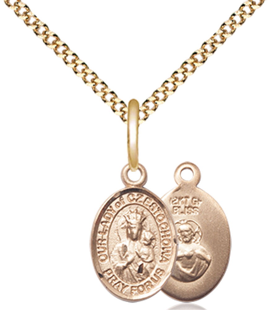 14kt Gold Filled Our Lady of Czestochowa Pendant on a 18 inch Gold Plate Light Curb chain