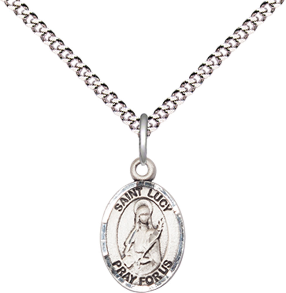Sterling Silver Saint Lucy Pendant on a 18 inch Light Rhodium Light Curb chain