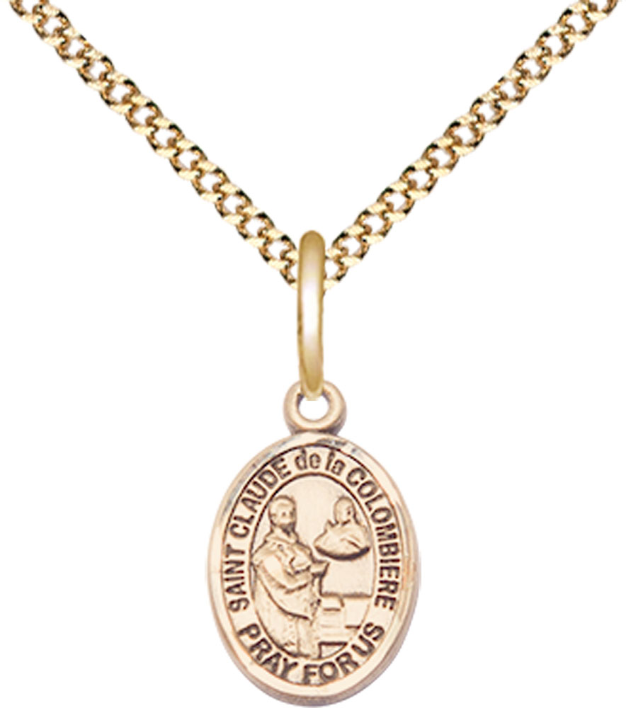 14kt Gold Filled Saint Claude de la Colombiere Pendant on a 18 inch Gold Plate Light Curb chain