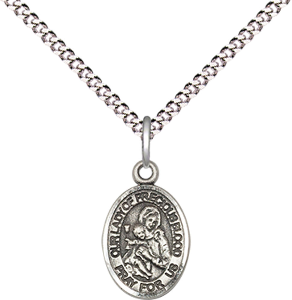 Sterling Silver Our Lady of the Precious Blood Pendant on a 18 inch Light Rhodium Light Curb chain
